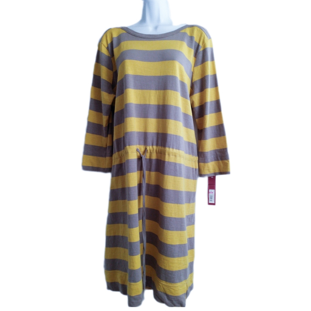 Merona Striped Drop Waist Tunic Dress, Mustard/Taupe XXL